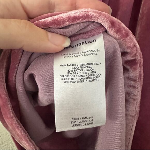 Reformation Lanesia Velvet Dress Sugar Plum Pink 2 - Picture 5 of 7